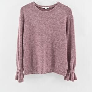 NWOT Anthropologie Sweater Eri Ali Sasha‎ Hacci Top Pink SOFT Ruffle Cozy Size S